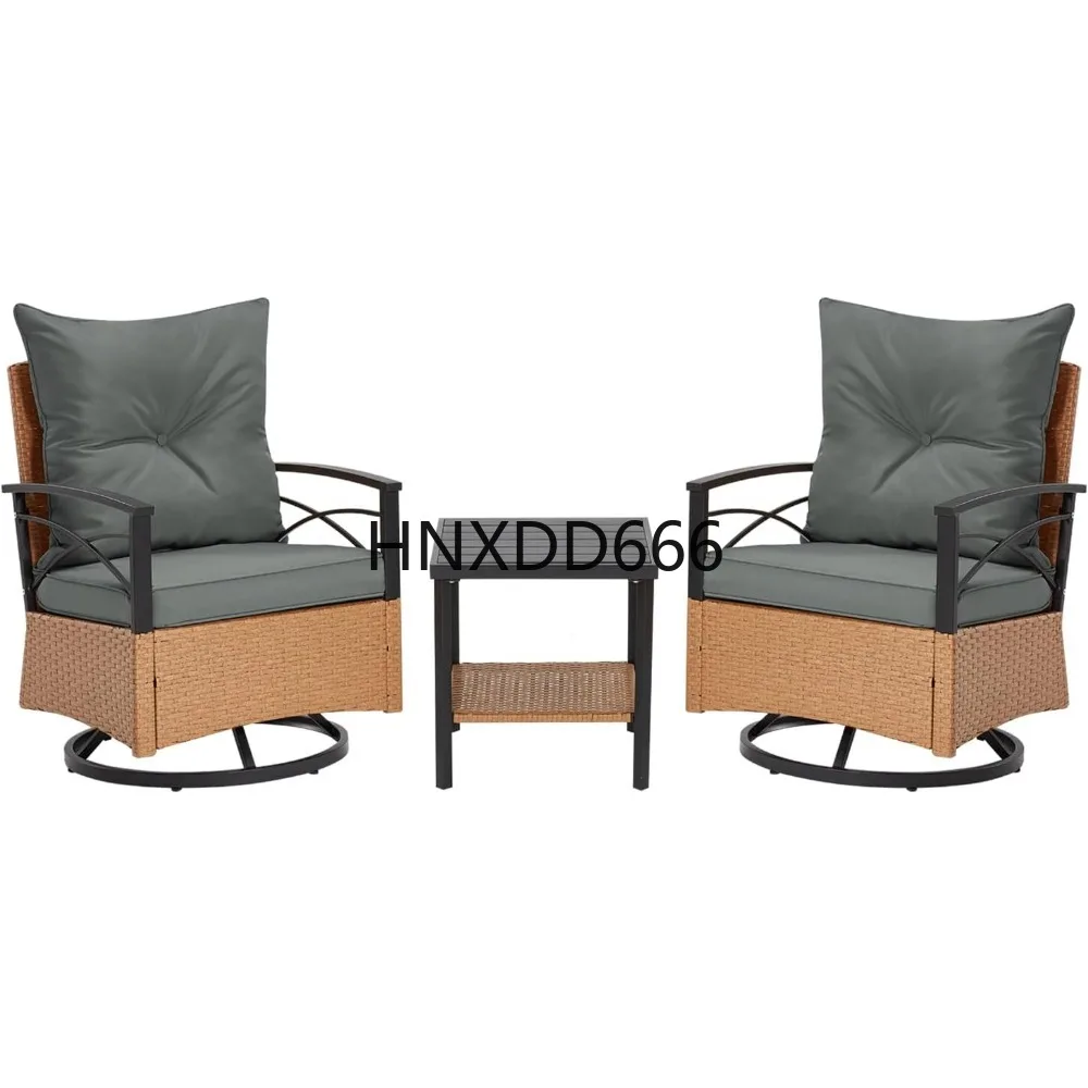 

3 Pieces Patio Furniture Set, Outdoor Swivel Patio Rocker Chairs with Thick Cushions and 2-Tier Coffee Table,Conversation Sets