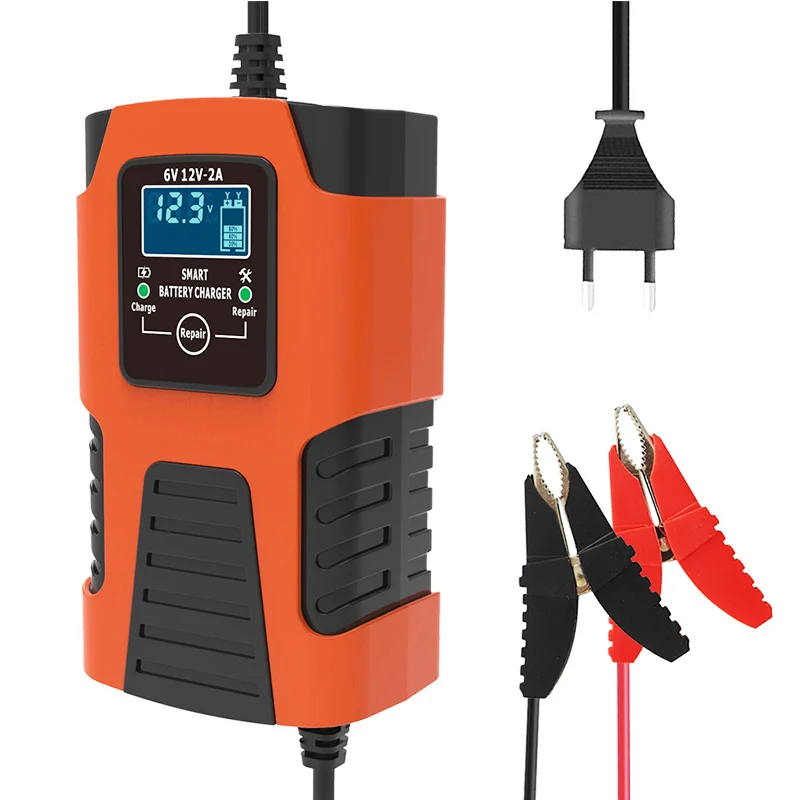 Automatic 2A 6V 12V Car Battery Charger Lead-Acid GEL AGM Wet Calcium Deep Cycle VRLA Pulse Repair with LCD Display