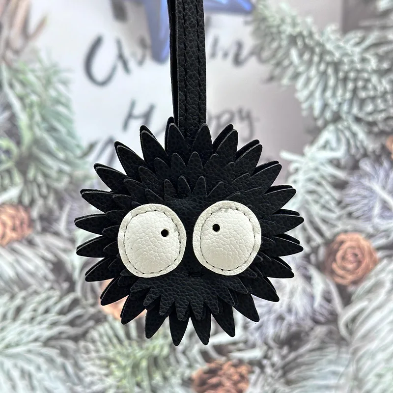 Black Coal Ball Leather Keychain Bag Bag Pendant Cute Simple Personality Female Tide With Accessories Ugly Cute Little Coal Ball