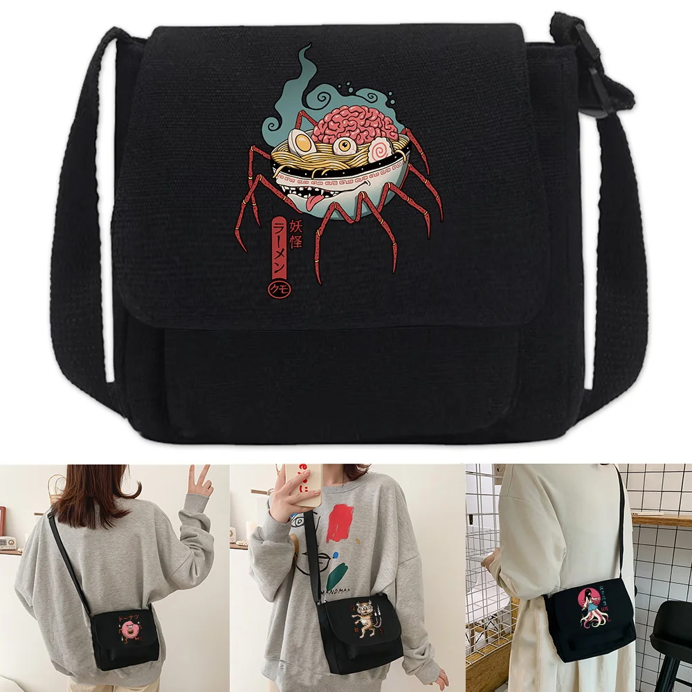 2024 Canvas Crossbody Bag Shoulder Packet Youth Casual Wild Postman Case Women Travel Messenger Bags Cute Monster Print Handbag