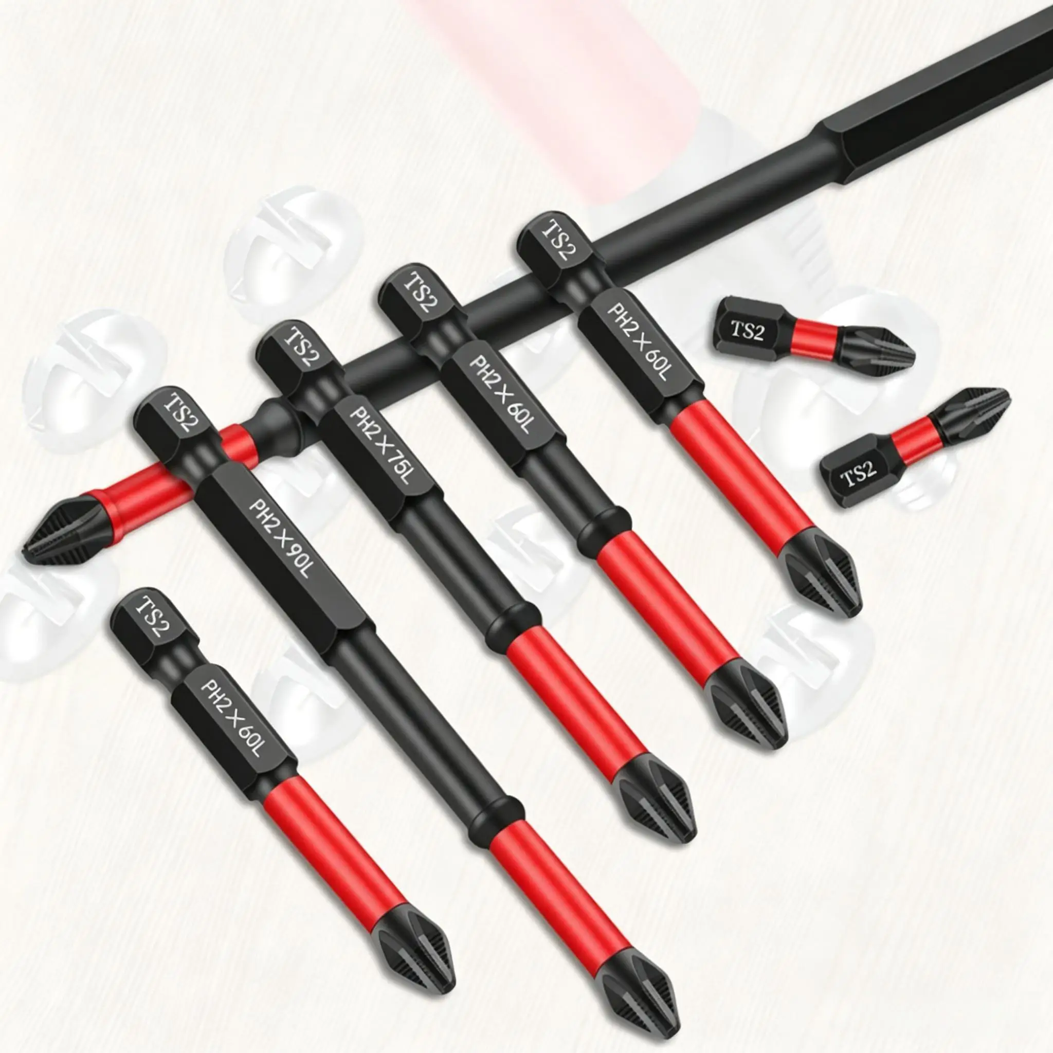 Magnetic anti slip screwdriver drill bit with anti slip crosshead and magnetic S2 steel tip, suitable for electric impact drives