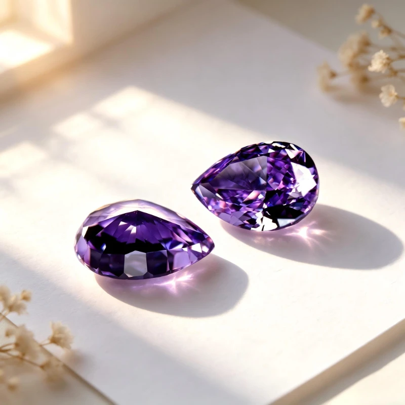 Kubischer Zirkonia Birnenform Künstlicher Zirkon Lila Farbe 5A+ Qualität CZ 4K-Schliff Crushed Ice Cut Hochkarätiger Diamant – Detail 3