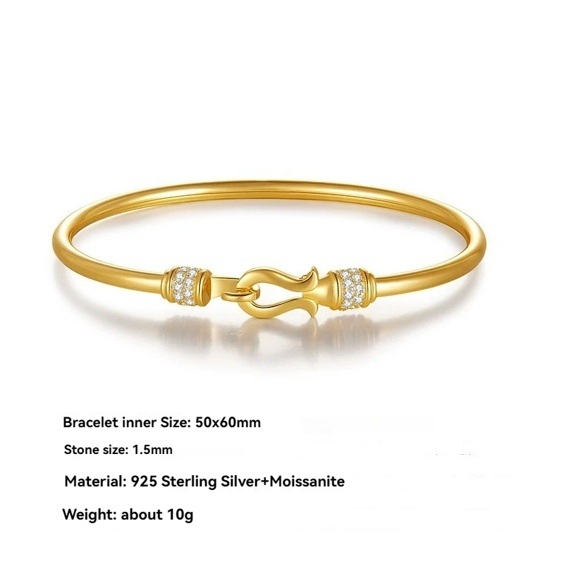 

925 Sterling Silver Full 1.5mm Moissanite Women's Bracelet - Gold Plated Wedding Bangle & Engagement Bridal Jewelry