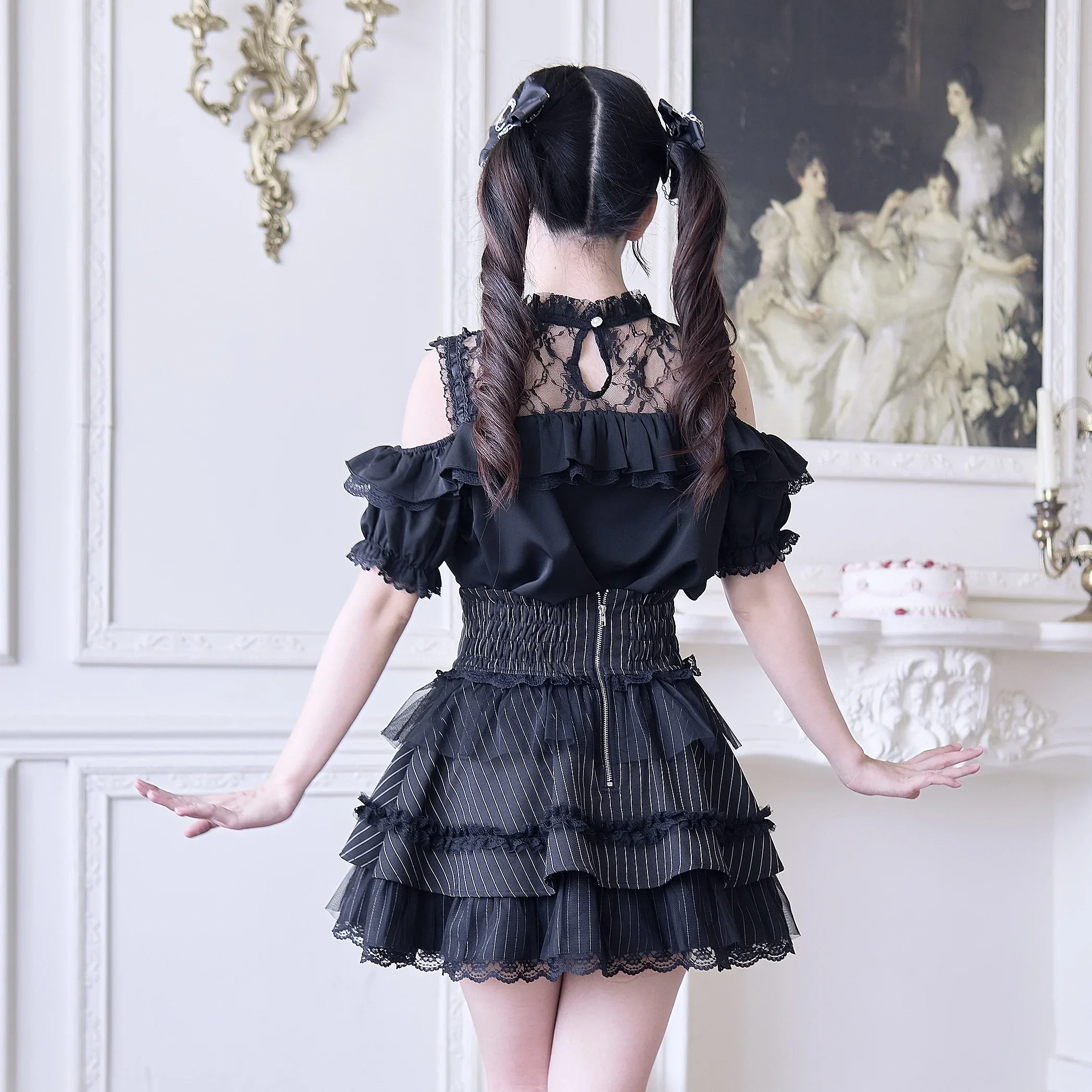 Mine Series Lace Stitching Lolita Shirt 2025 Summer New Female Cute Bow Top Blouses Women's Subculture Y2k High Waist Skirt