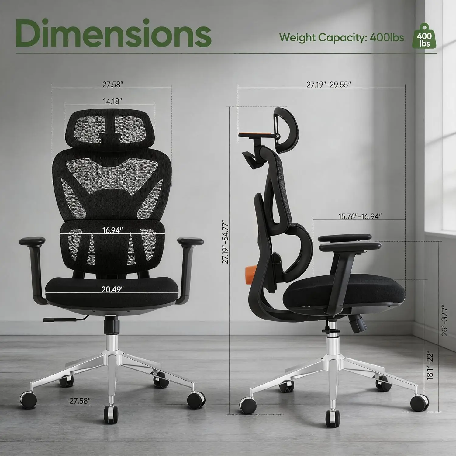 Mesh Office Chair Ergonomic Lumbar Support 4D Flip Arms 3D Headrest High Back Breathable Computer Chair Home 400lbs, Customized