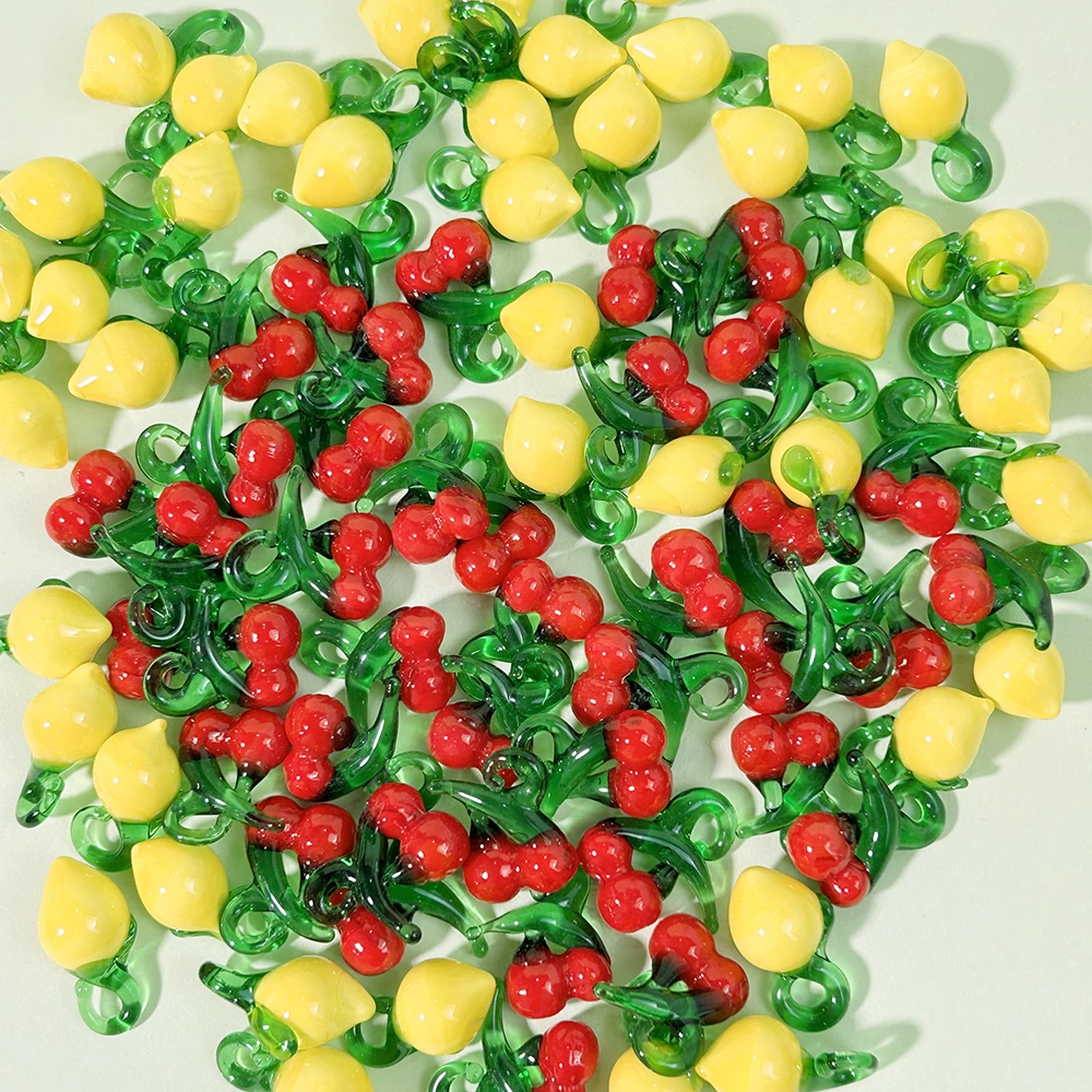10Pc Fruit Glass Beads DIY Kit - Cherry & Lemon Shaped for Handmade Earrings/Necklaces (Vibrant Colors)  Wholesale