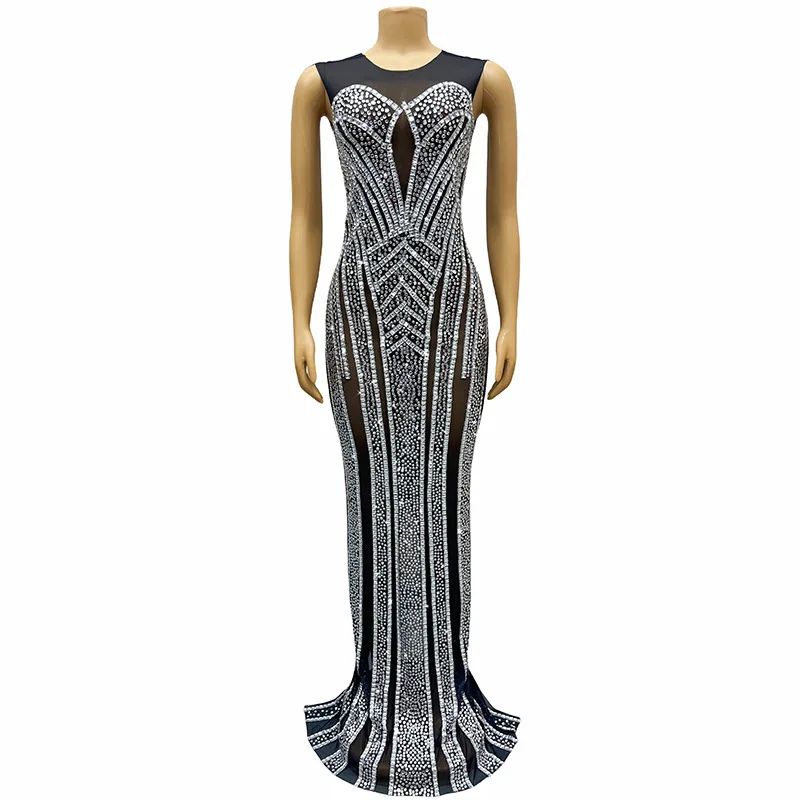 

Silver Black Intellectual Elegant Slim Fit Dress Model Catwalk Party Evening Dress Vestido De Fiesta Dresses Woman Elegant Party