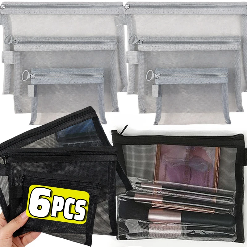 1/3pcs Mesh Clear Cosmetic Bags Small Large Black Makeup Bag Portable Travel Toiletry Organizer Case Lipstick Storage Pouch