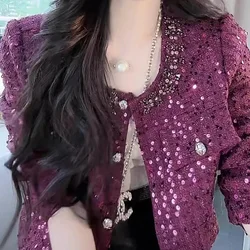 French purple chic short coat women's spring and autumn new design sense fashion temperament super beautiful unique coat.