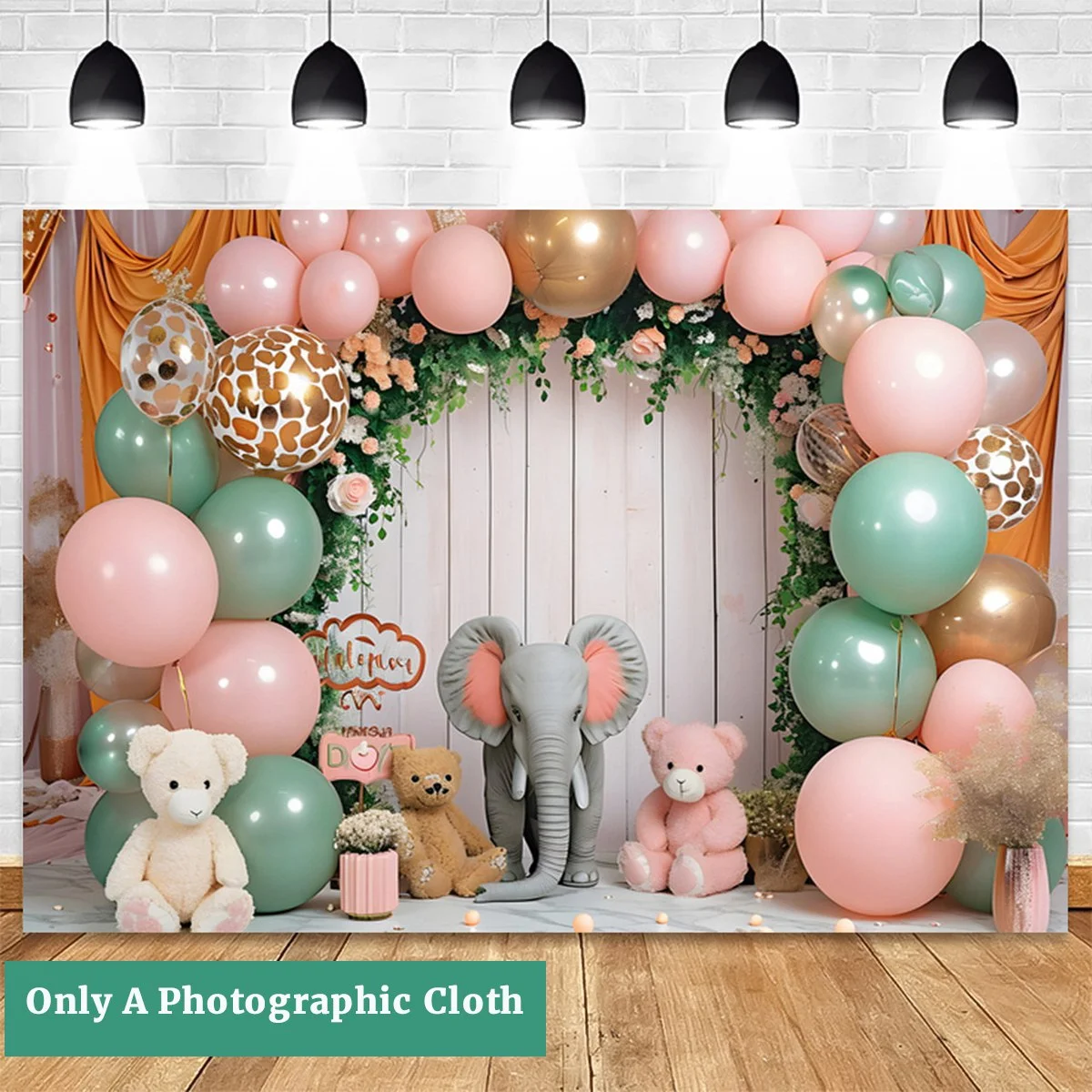 210X150cm Children's Animal Birthday Background Cloth Party Balloon Photography Background Cloth Party Decor, B