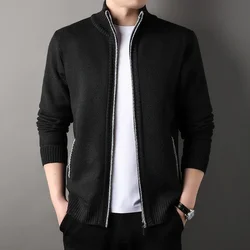 Mens Cardigans Sweater 2024 Autumn Winter Keep Warm Thicken Solid Stand Collar Knitwear Cardigan Jacket Coat Casual Men Clothing