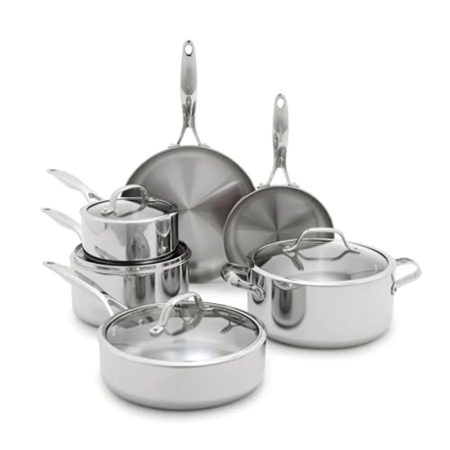 

Valencia Pro Tri-Ply Stainless Steel 10 Piece Cookware Set Induction Ready Pots Pans Mirror Finish Dishwasher Oven/Broiler Safe
