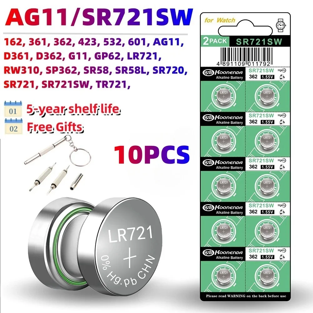 10PCS AG13 LR44 1.5V Button Batteries LR41 LR1130 LR626 SR621SW SR626SW SR920SW SR721SW Alkaline battery Cell Coin for Watch Toy
