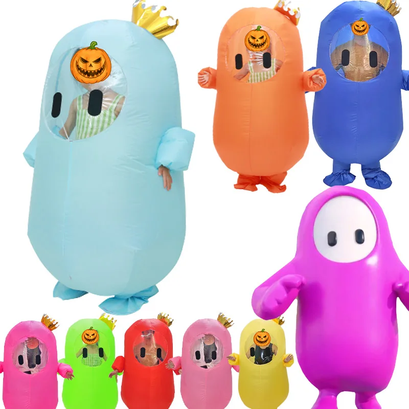 Fall Guys Inflatable Costume Girl Women Kid Adult Men Game Jellybean Stumble Anime Cosplay Halloween Birthday Party Suit Blue