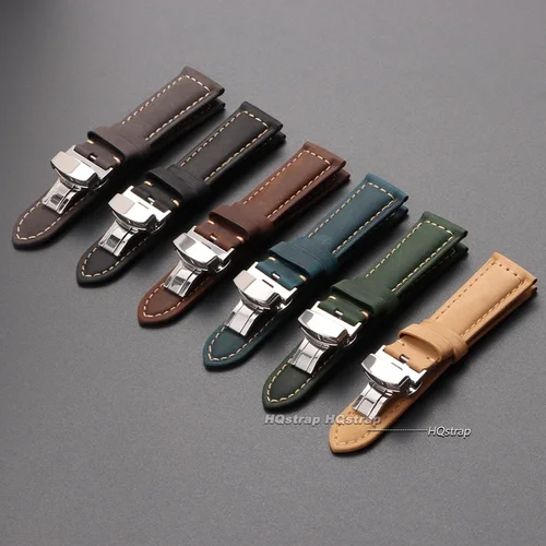 Imagen 2 del producto Correas de reloj de piel de becerro auténtica con hebilla de mariposa, correa de reloj de 20mm, 22mm, 24mm y 26mm, correa de reloj de pulsera de repuesto para negocios