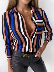 Stripes Print Long Sleeve Casual Shirt Tops