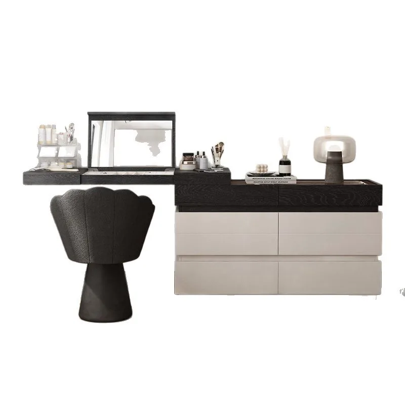 

wood dresser, mirror hidden flip-top Italian minimalist chest, storage compartment integrated master bedroom makeup table
