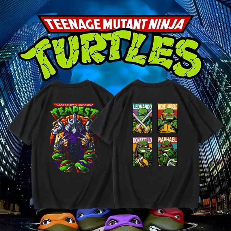 American Fashion Brand Cartoon Anime Ninja Turtle Collaboration T-shirt for Men  in Summer 2025 Loose Half Sleeved Pure Cotton