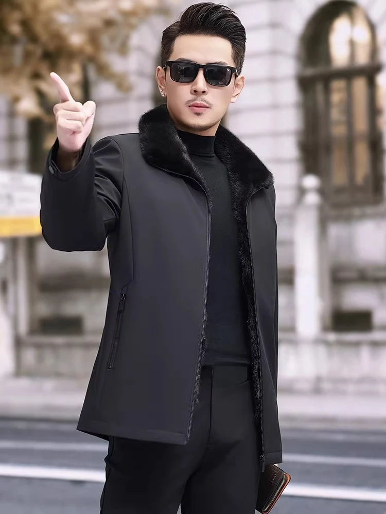 Abrigo de Piel Natural Marca AYUNSUE para Hombre, Chaqueta de Invierno con Forro de Piel de Visón Desmontable, Abrigos de Piel Auténtica Cálidos, Parkas, Casaco Masculino