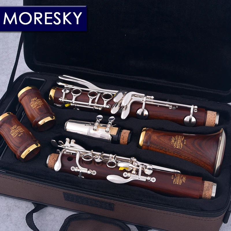 MORESKY Red Wood Professional Clarinet Rosewood bB Gold-plated 17 Keys Mopane Sib Klarnet M19