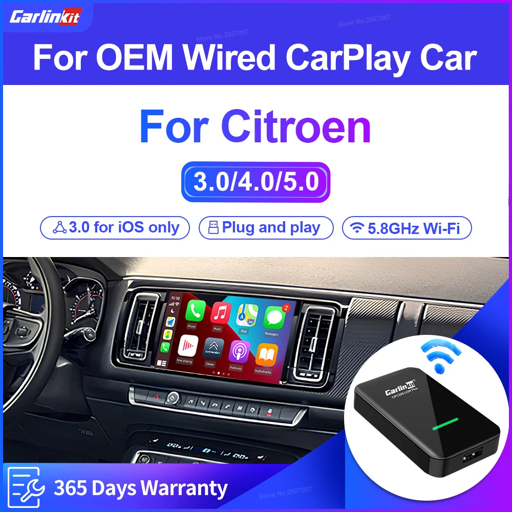 Carlinkit 5.0 4.0 3.0 Carplay Wireless Adapter Wired To Wireless Apple Car Play Box for Citroen C3 C4 C5 C6 Berlingo Aircross