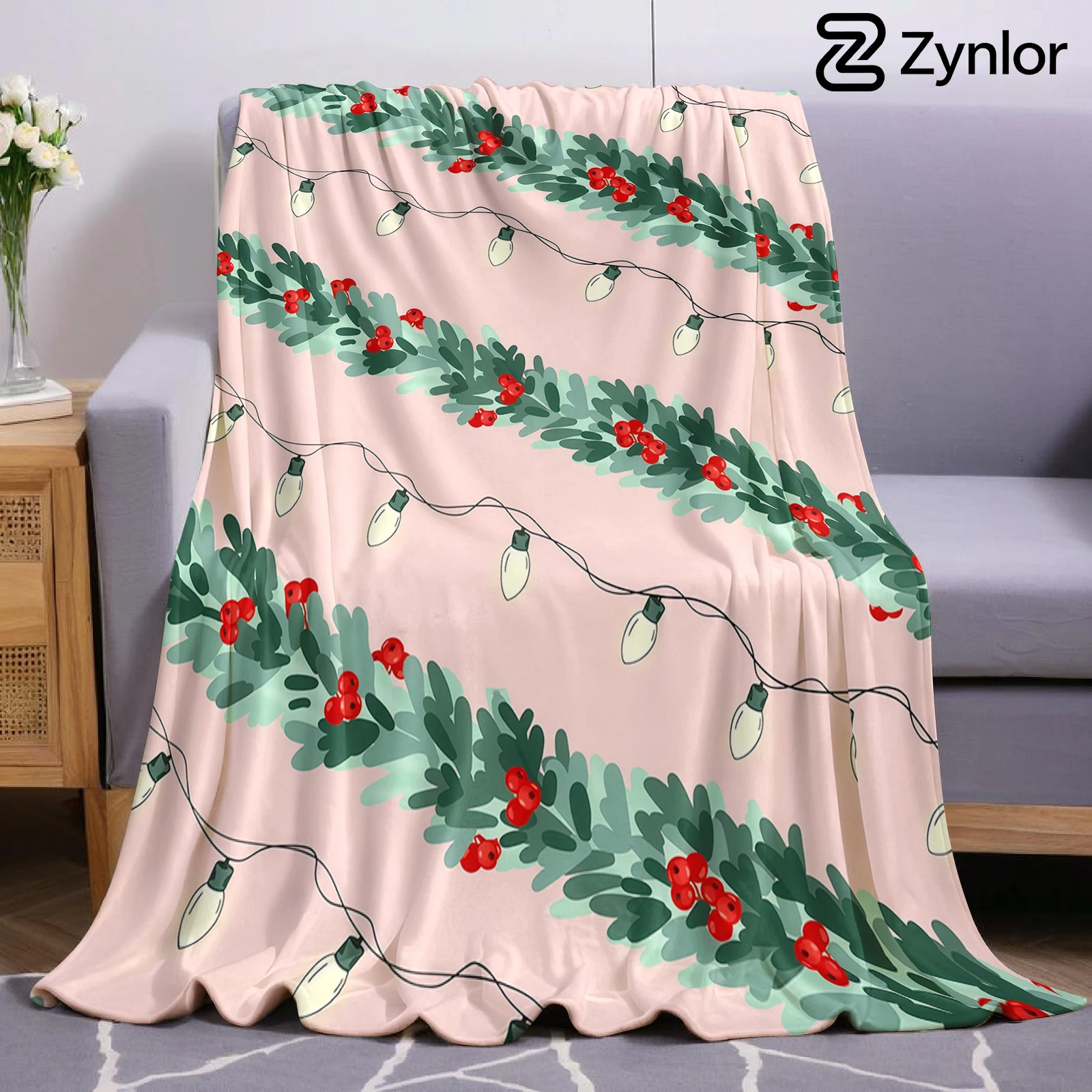 Christmas Garland Light Ultra Soft Sherpa Fleece Blanket Fluffy Warm Halloween Cozy Throw for Sofa Couch Bedroom Gift All season