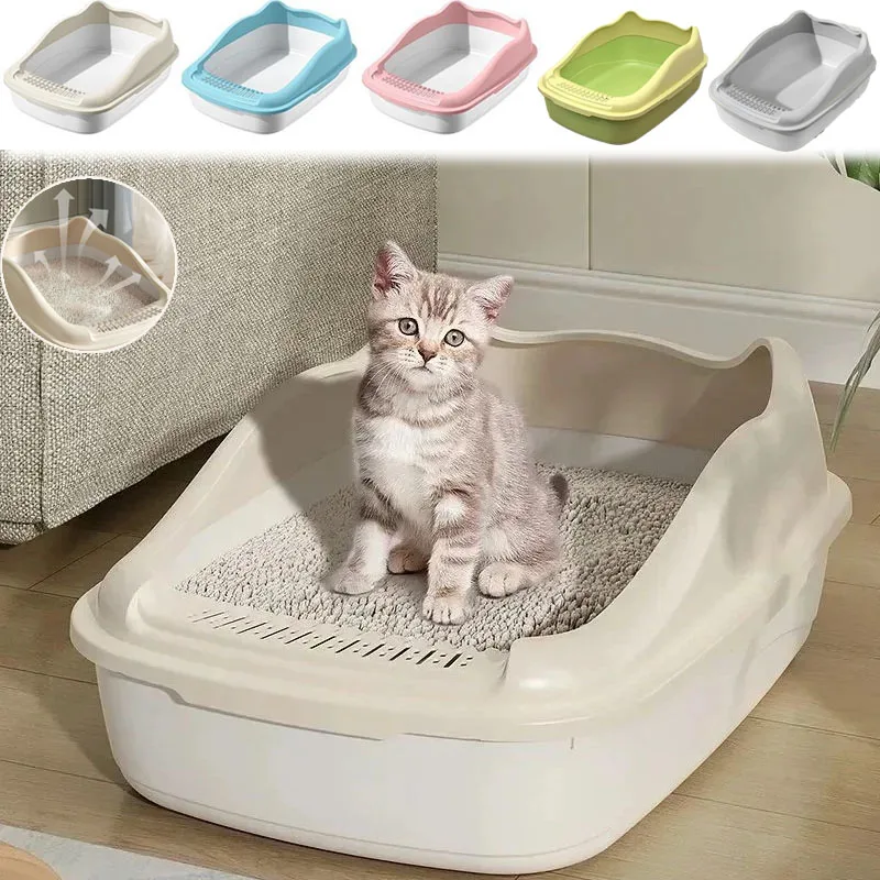 

Cat Litter Box Semienclosed High Side Splashproof Cat Toilet Pet Bedpans Removable Breathable with Litter Scoop Cleaningsupplies