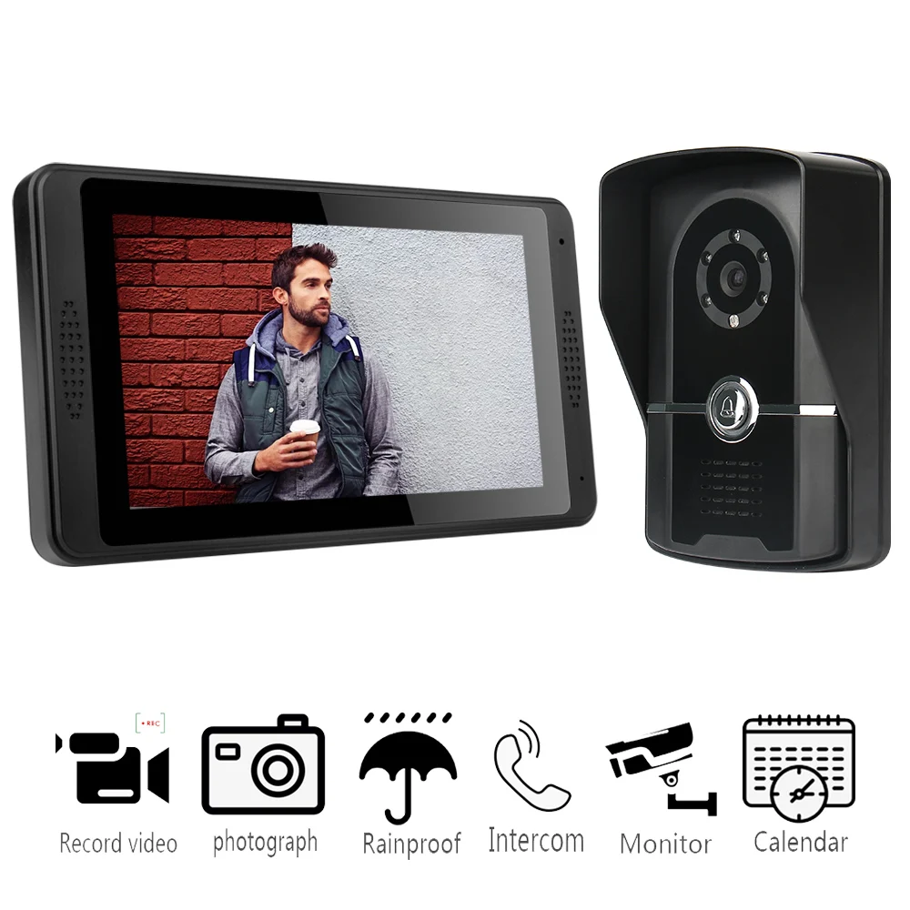 Video Intercom 7 Inch color Touch Screen Intercom Record Video Snapshort kit Wired Doorbell Camera IP55 Waterproof