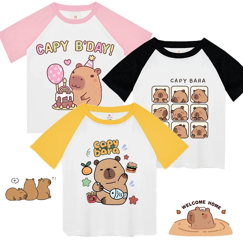 

Cartoon Capybara T Shirt Girl Boy Children Summer Clothes Cartoon Tee Shirts Kawaii Baby Short Sleeve Kid Short Tops Anime Tees