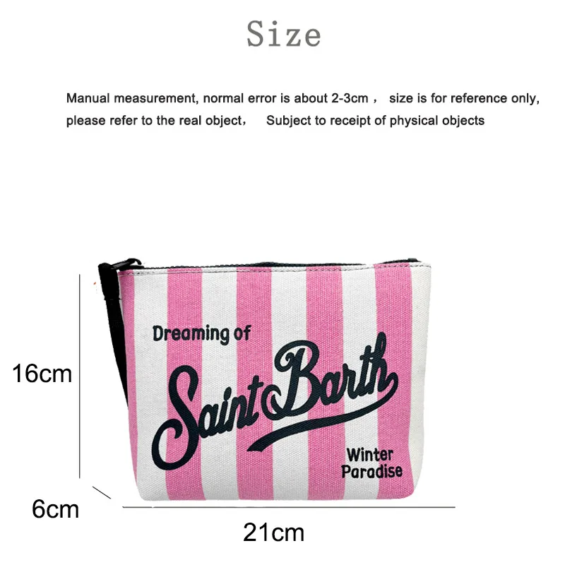 SAINT BARTH 2024 Autumn/Winter New Handbag Female Clutch Bag Vertical Pattern Pink Canvas Diving Handbag