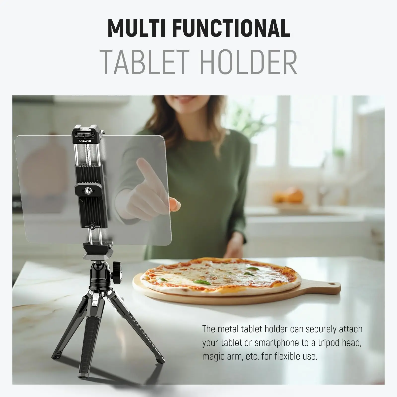 NEEWER 태블릿 메탈 홀더 아이패드 삼각대 마운트 어댑터 콜드 슈 아르카 타입 베이스 NATO 인터페이스 아이패드 미니 에어 프로용