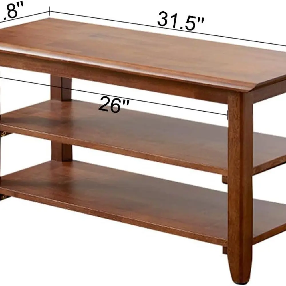 Rustic Wooden Shoe Rack Bench, Solid Brown Entryway Storage, 31.5
