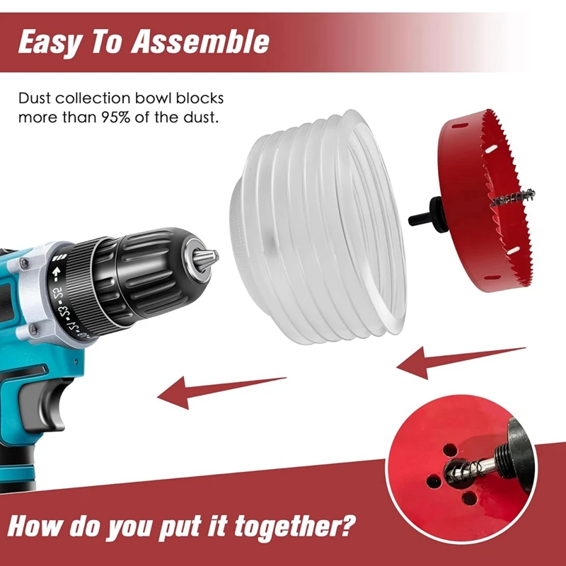 6Inch Hole Saw With Dust Bowl For Recessed Lights,3/8In Hex Shank Mandrel Drill Dust Bowl For Drywall,Ceiling Drilling