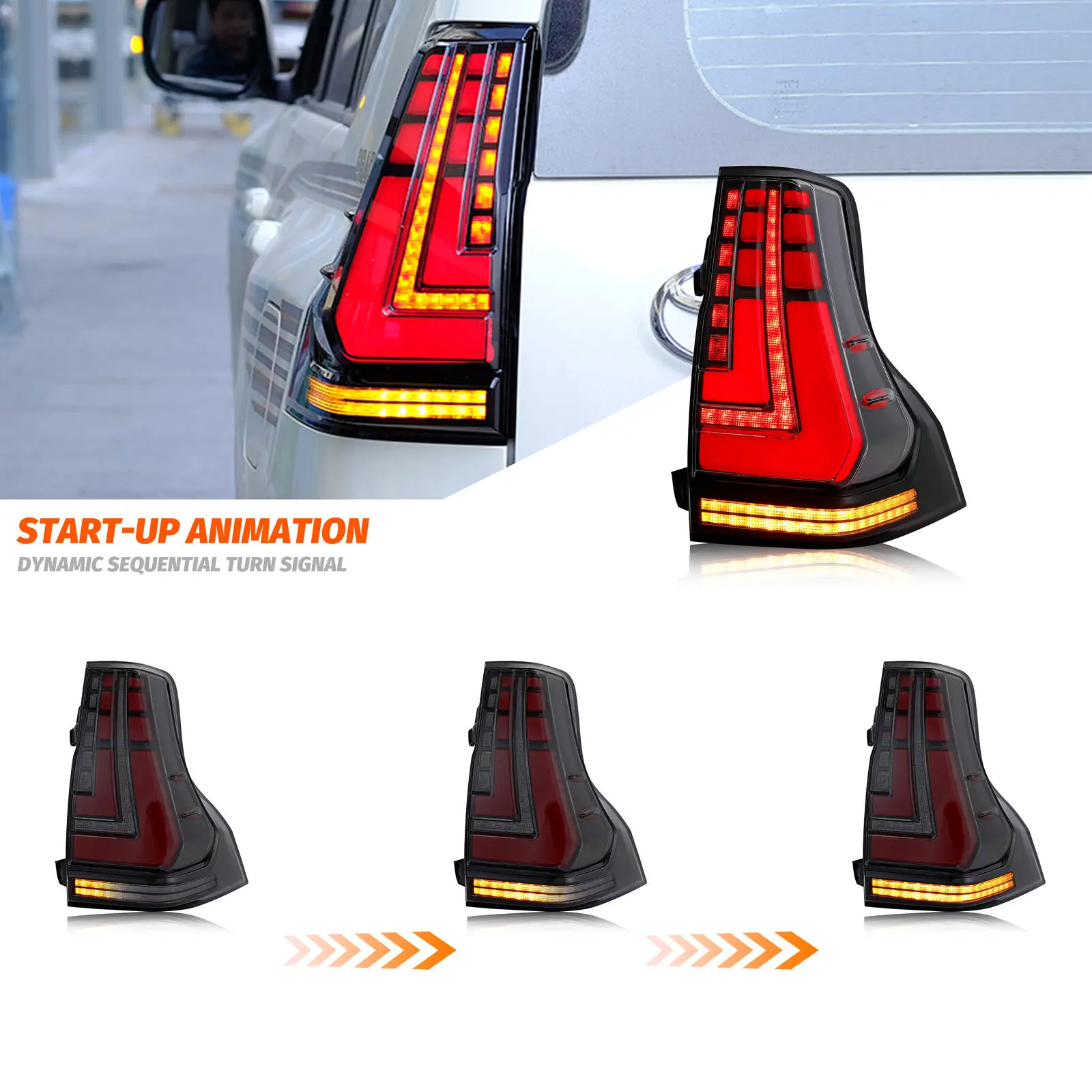 LED Tail Lights for Lexus GX460 2010-2021 Toyota Prado 2010-2021 with Start Animation DRL Rear Lamp Assembly Taillights