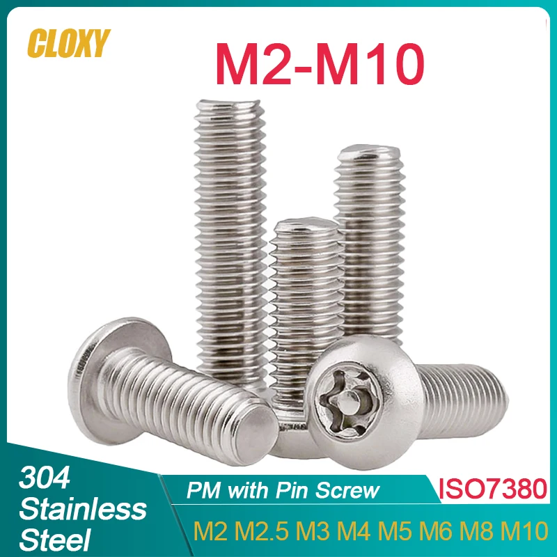 304 Stainless Steel M2 M3 M4 M5 M6 M8 M10 Six Lobe Torx Button Round Head with Pin Anti-theft Tamper Proof Security Screw Bolt