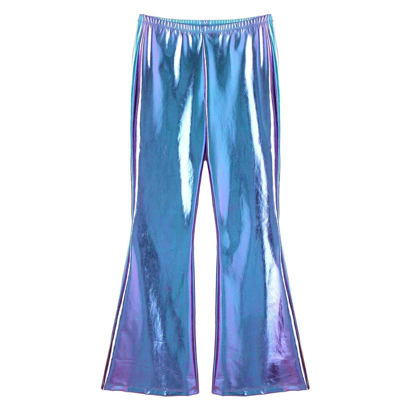 Erwachsene Mens Shiny Metallic 70er Disco Hosen mit Bell-Bottom-Hose Ausgestelltes Glocke Hosen Ausgestelltes Lange Hosen Geck Kostüm Clubwear