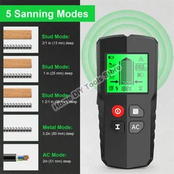 5 in 1 Metal Detector Backlit Green Wood Stud Finder Cable Wires Depth Tracker Undeground Wall Scanner LCD HD Display HW-QB5