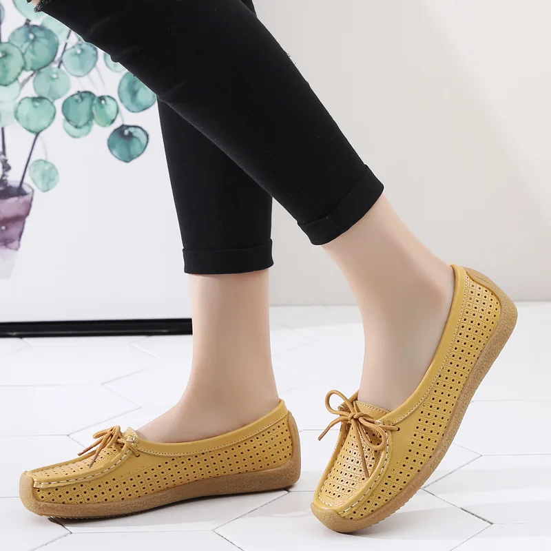 Women Flats Summer Women Genuine Leather Shoes With Low Heels Slip On Casual Flat Shoes Women Loafers Soft Nurse Ballerina Shoes