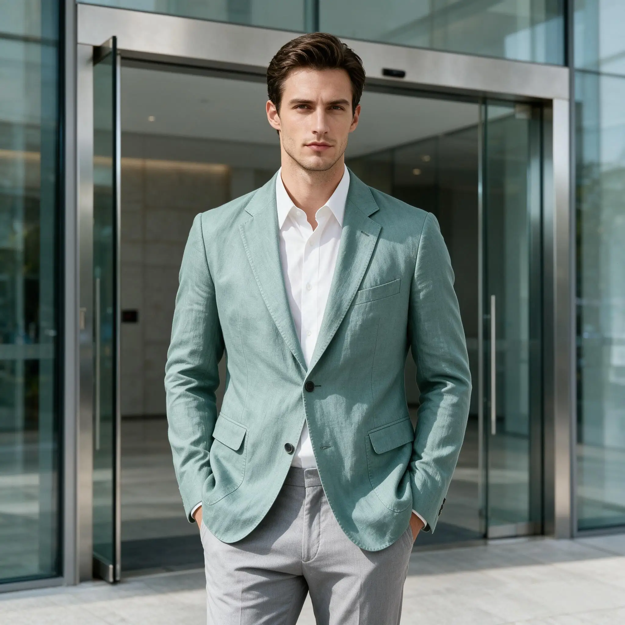 Men Linen Blazer Notched Lapel Single Breasted Slim Fit Casual Suit Jacket Summer Business Wedding Daily Outer Coat