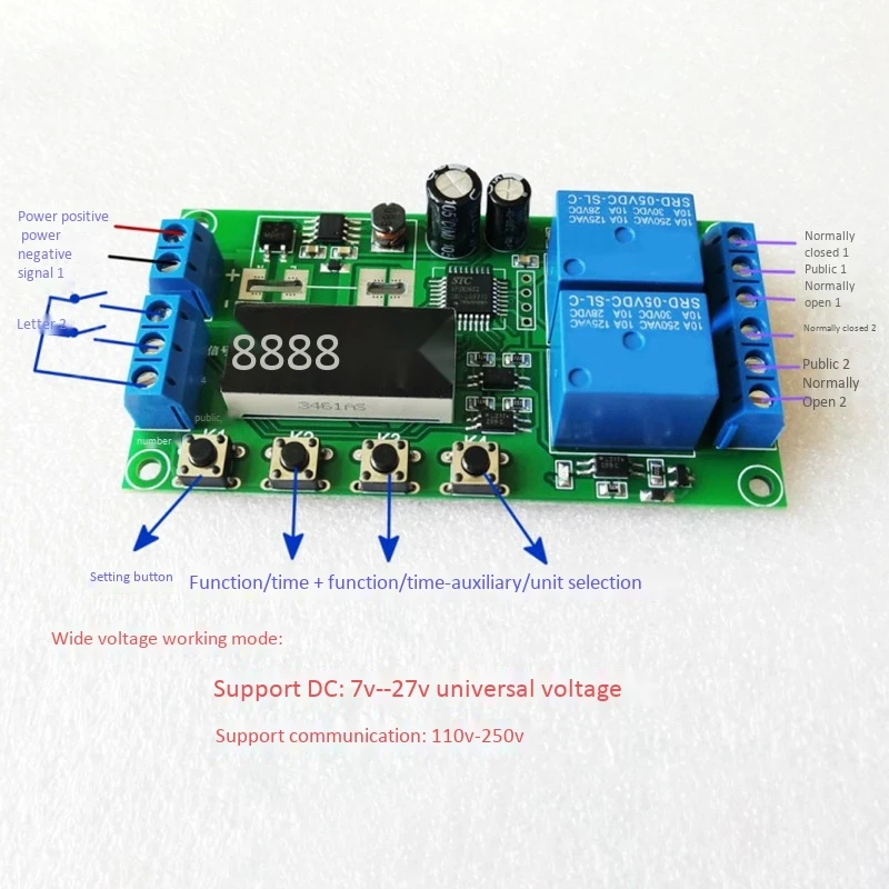 Y50A-Dual/Two-Way Delay Relay Module Pulse Trigger Power-Off Cycle Timing Circuit Switch Circuit