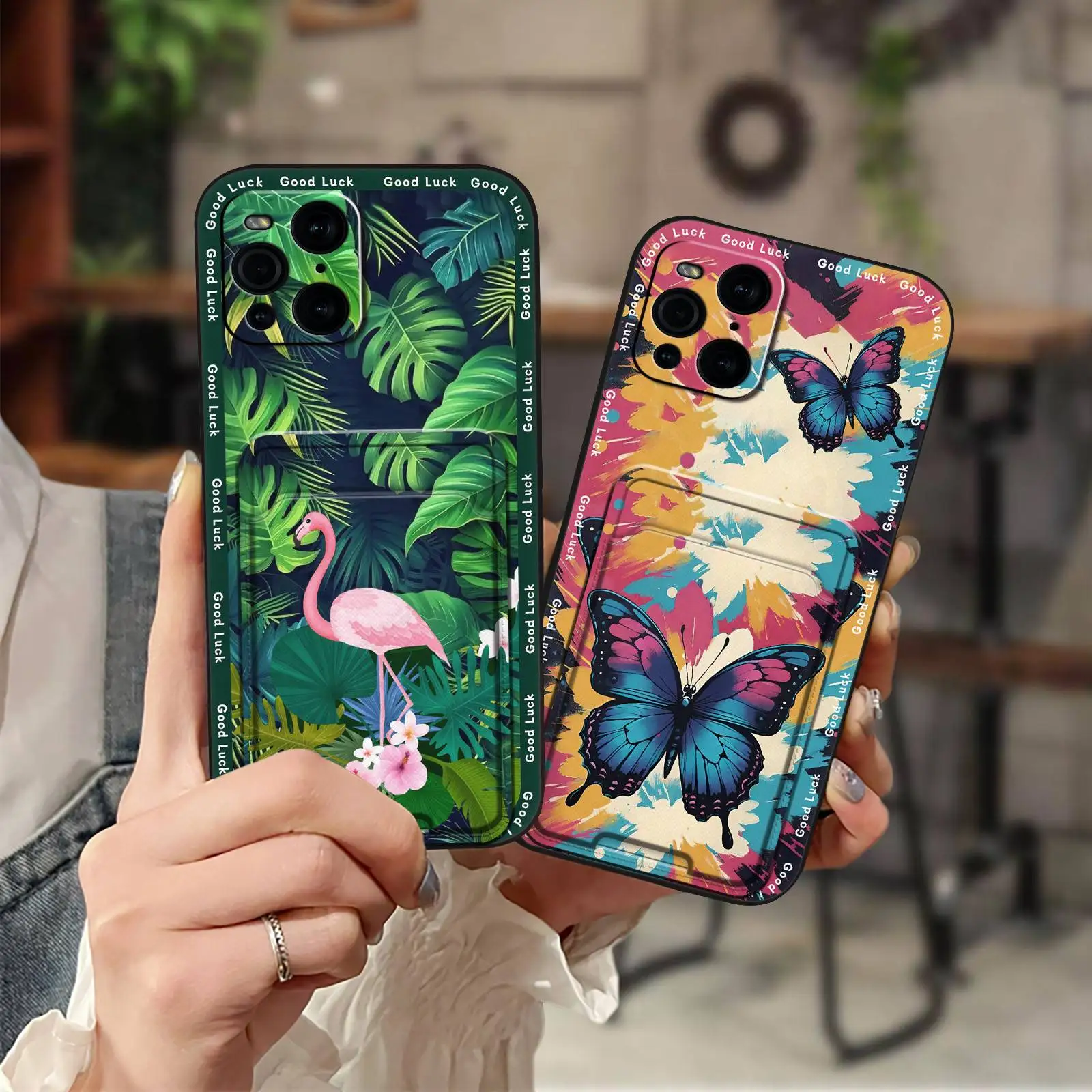 

Back Cover Card bag Phone Case For OPPO Find X3/X3 Pro Durable Fashion Design Shockproof Soft case Card sleeve TPU Cute