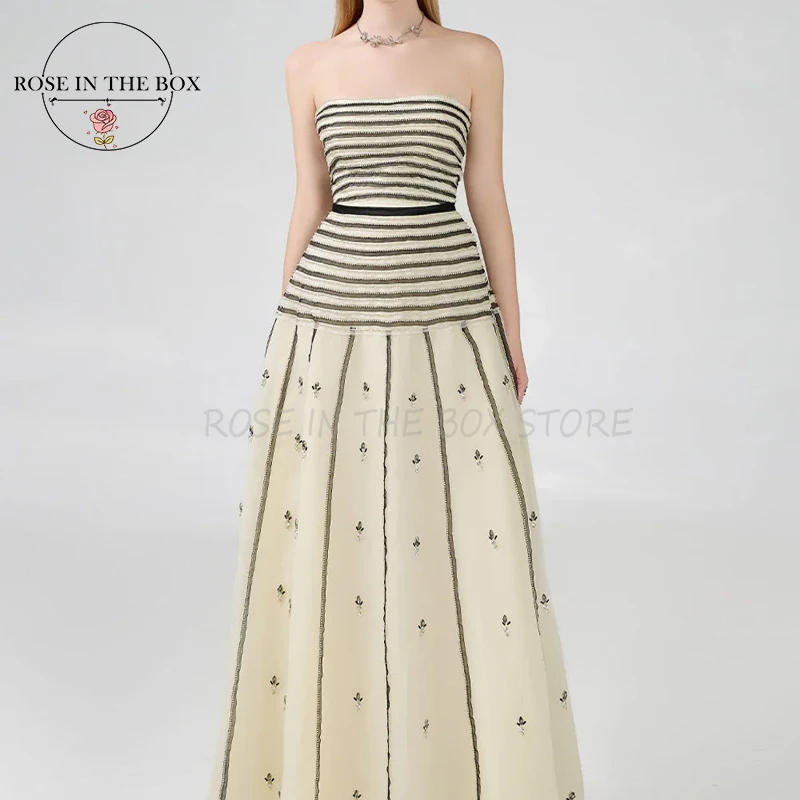 

ROSEINTHEBOX Strapless Luxurious Evening Dresses 2025 with Delicate Stones for Women A-line Formal Prom Dress Customized