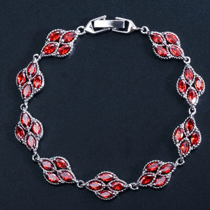 BeaQueen High Quality Marquise Red Garnet Cubic Zirconia Flower Bracelet Bangles for Women Valentine's Day Jewelry Gifts B139
