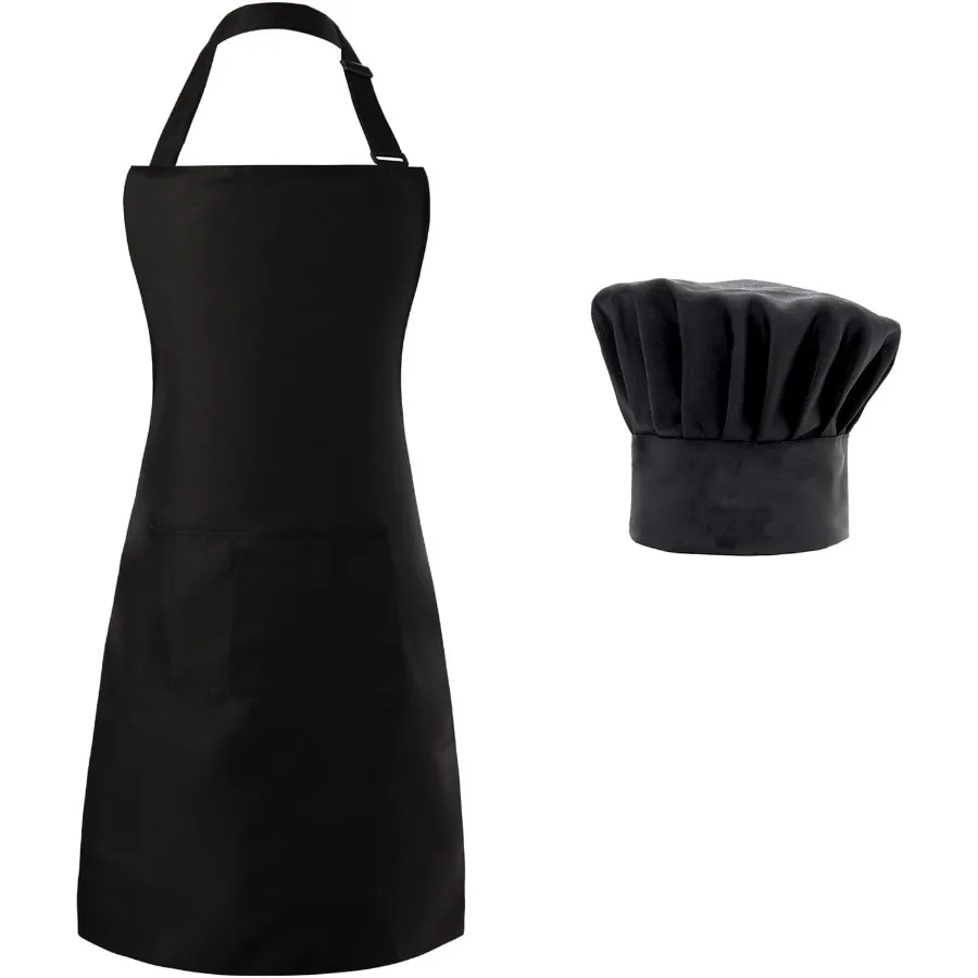 

Фартук Tosewever Chef, комплект шляп для женщин и мужчин, регулируемый фартук нагрудник с двумя карманами, костюмный фартук для отца, кухни Cng