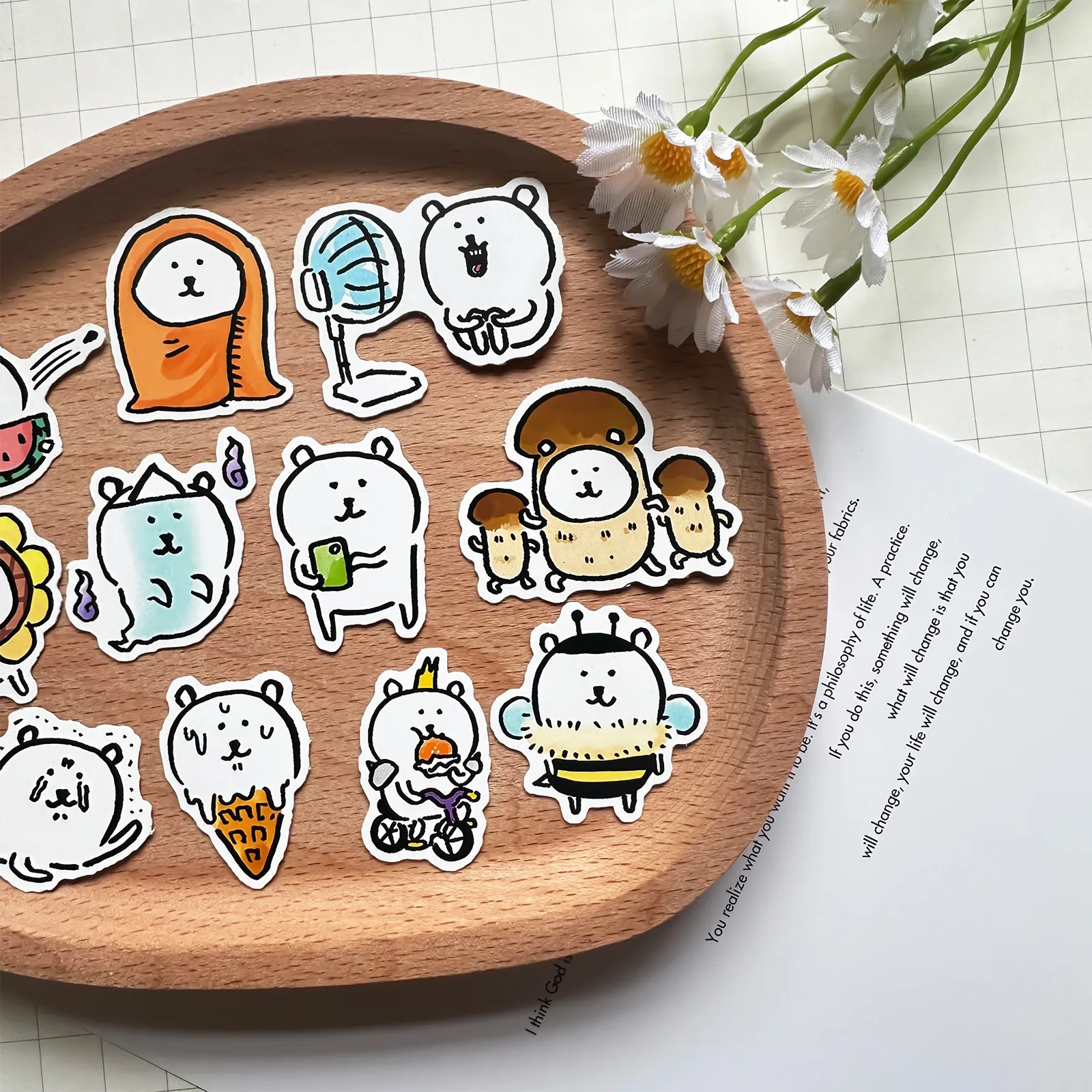 Cute Joke Bear Four Season Daily Small Stickers for Journal Phone Computer DIY Decoration