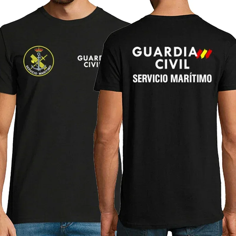 Kurzärmliges, lässiges Sommer-T-Shirt für Herren aus 100 % Baumwolle mit O-Ausschnitt von Guardia Civil Espana. T-Shirt des spanischen Maritimen Dienstes der Guardia, rund