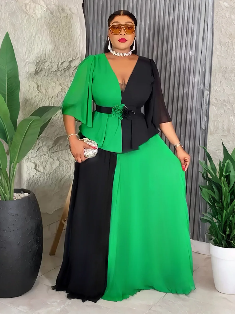 

African Dresses for Women New Patchwork Africa Clothing Office Lady Party Pleated Dress Dashiki Ankara Outfits Robe Kaftan Gown