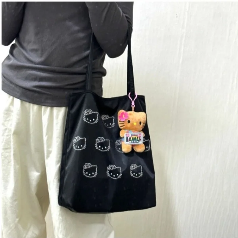 

Black Hello Kitty Hot Diamond Handbag Satin Silk Shoulder Tote Bag Cute Senior Girls Travel Must-Have Birthday Gift