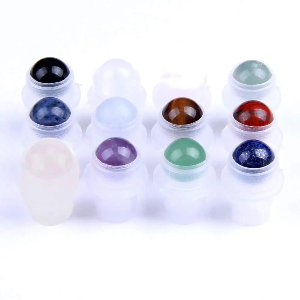 10Pcs Natural Gemstone Roller Balls Crystal Stones roller For Essential Oils Standard 5ml 10ml Replacement Roller Bottles