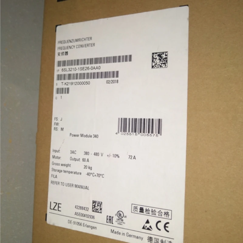 NEW 6SL3210-1SE26-0AA0 S120 Inverter Power Module 3AC 60A (30kW) Structure 6SL3 210-1SE26-0AA0